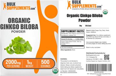 BulkSupplements.com Organic Ginkgo Biloba Powder 2000 mg product packaging