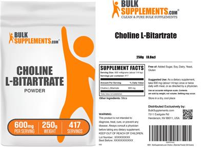 BulkSupplements.com Choline L-Bitartrate Powder 600 mg product packaging