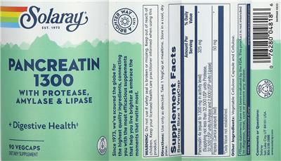 Solaray Pancreatin 1300 product packaging