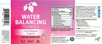 Mountain Meadow Herbs Water Balancing Formula source label used in the packaging illustration
