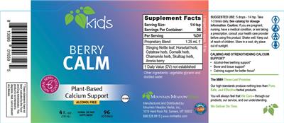 Mountain Meadow Kids Berry Calm source label used in the packaging illustration
