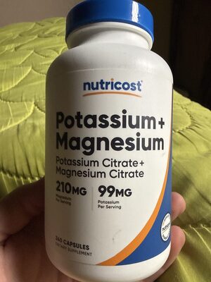 Nutricost Potassium 99 mg + Magnesium 210 mg source label used in the packaging illustration