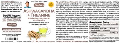 ProCaps Ashwagandha + Theanine source label used in the packaging illustration