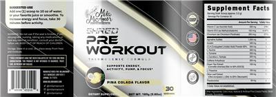 MilaMiAmor Shred Pina Colada Flavor source label used in the packaging illustration