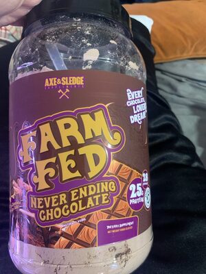 Axe & Sledge Supplements Farm Fed Never Ending Chocolate source label used in the packaging illustration