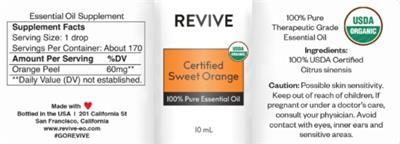 Revive Certified Sweet Orange source label used in the packaging illustration