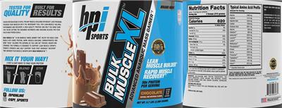 BPI Sports Bulk Muscle XL Chocolate source label used in the packaging illustration