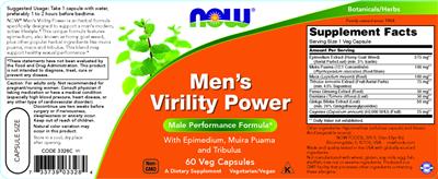 NOW Men's Virility Power source label used in the packaging illustration