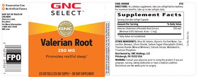 GNC Select Valerian Root 250 mg source label used in the packaging illustration