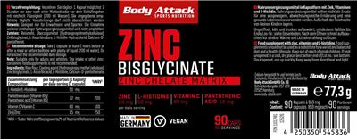 Body Attack Sports Nutrition Zinc Bisglycinate product packaging