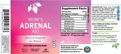 Mountain Meadow Herbs Mom's Adrenal Aid source label used in the packaging illustration