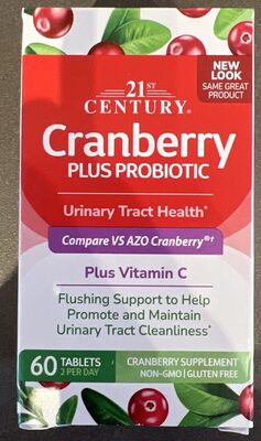 21st Century Cranberry Plus Probiotic source label used in the packaging illustration