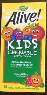 Nature's Way Alive! Kids Chewable Multivitamin Orange & Berry source label used in the packaging illustration