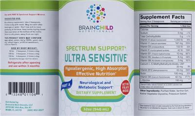 Brainchild Nutritionals Spectrum Support Ultra Sensitive Part A source label used in the packaging illustration