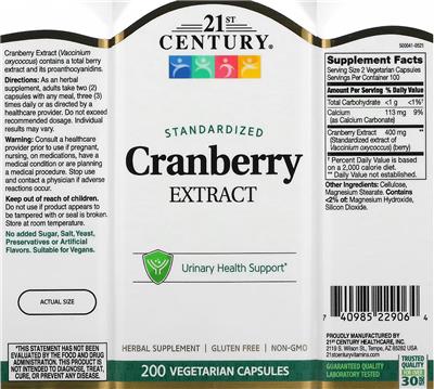 21st Century Cranberry Extract source label used in the packaging illustration