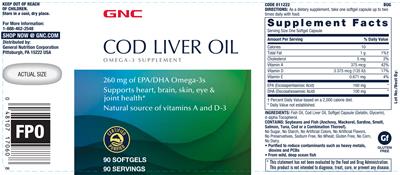 GNC Cod Liver Oil source label used in the packaging illustration