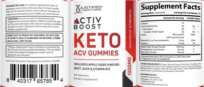 Justified Laboratories Activ Boost Keto ACV Gummies source label used in the packaging illustration