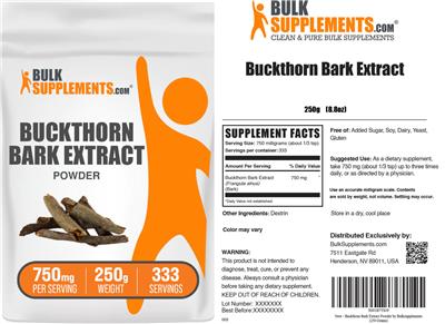 BulkSupplements.com Buckthorn Bark Extract Powder 750 mg product packaging