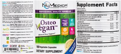 NuMedica Osteo Vegan source label used in the packaging illustration