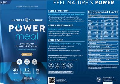Nature's Sunshine Power Meal Vanilla source label used in the packaging illustration