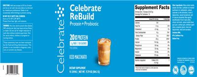 Celebrate Celebrate ReBuild Iced Macchiato source label used in the packaging illustration