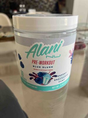Alani Nu Pre-Workout Blue Slush source label used in the packaging illustration