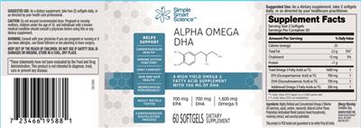Simple Smart Science Alpha Omega DHA source label used in the packaging illustration