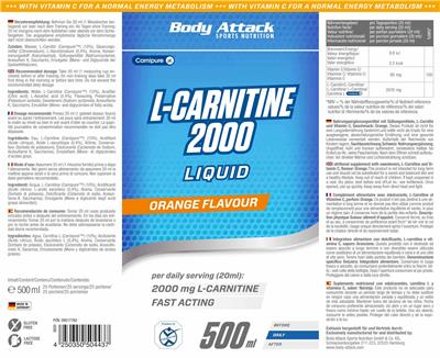 Body Attack Sports Nutrition L-Carnitine 2000 Liquid Orange Flavour product packaging