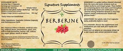 Signature Supplements Berberine source label used in the packaging illustration