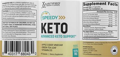 Justified Laboratories Speedy Keto source label used in the packaging illustration