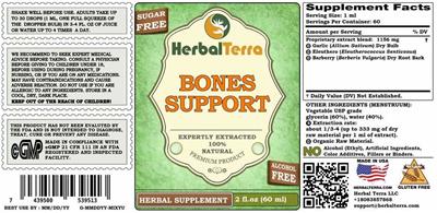 Herbal Terra Bones Support Sugar Free Alcohol Free source label used in the packaging illustration