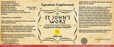 Signature Supplements St John's Wort 400 mg source label used in the packaging illustration