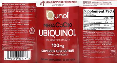 Qunol Mega CoQ10 Ubiquinol 100 mg source label used in the packaging illustration