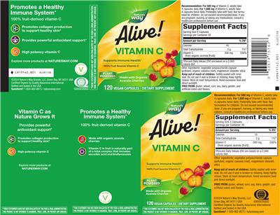 Nature's Way Alive! Vitamin C source label used in the packaging illustration