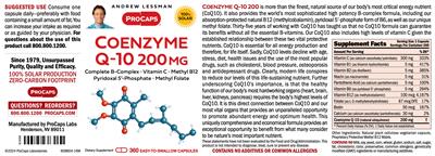 ProCaps Coenzyme Q-10 200 mg source label used in the packaging illustration