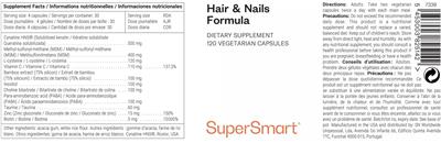 SuperSmart Hair & Nails Formula source label used in the packaging illustration