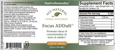 Native Remedies Focus ADDult source label used in the packaging illustration