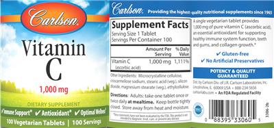 Carlson Vitamin C 1000 mg source label used in the packaging illustration