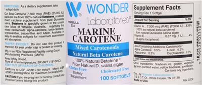 Wonder Laboratories Marine Carotene source label used in the packaging illustration