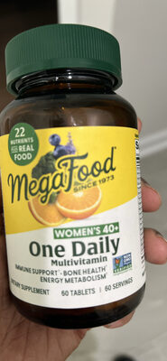MegaFood Women's 40+ One Daily Multivitamin source label used in the packaging illustration