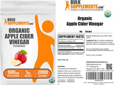 BulkSupplements.com Organic Apple Cider Vinegar Powder 500 mg product packaging