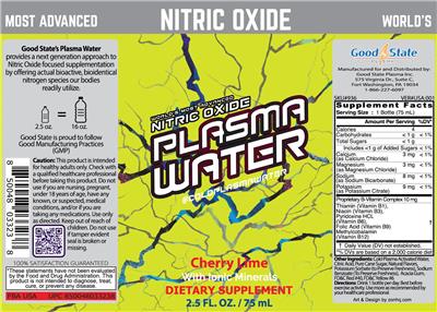 Good State Plasma Nitric Oxide Plasma Water Cherry Lime source label used in the packaging illustration