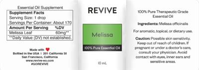 Revive Melissa source label used in the packaging illustration