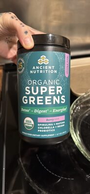 Ancient Nutrition Organic Super Greens Berry Flavor source label used in the packaging illustration