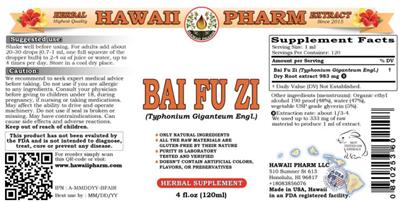 Hawaii Pharm Bai Fu Zi source label used in the packaging illustration