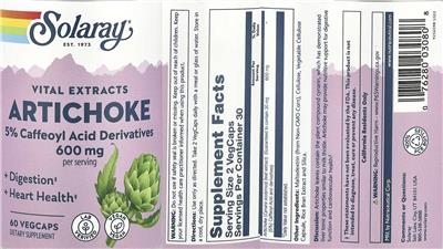 Solaray Artichoke 600 mg source label used in the packaging illustration