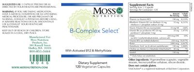 Moss Nutrition B-Complex Select source label used in the packaging illustration