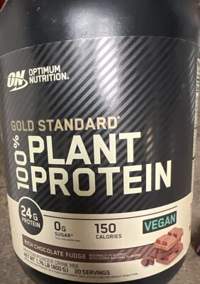 ON Optimum Nutrition Gold Standard 100% Plant Protein Rich Chocolate Fudge source label used in the packaging illustration