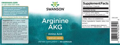 Swanson Arginine AKG 1 gram source label used in the packaging illustration