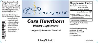 Energetix Core Hawthorn source label used in the packaging illustration